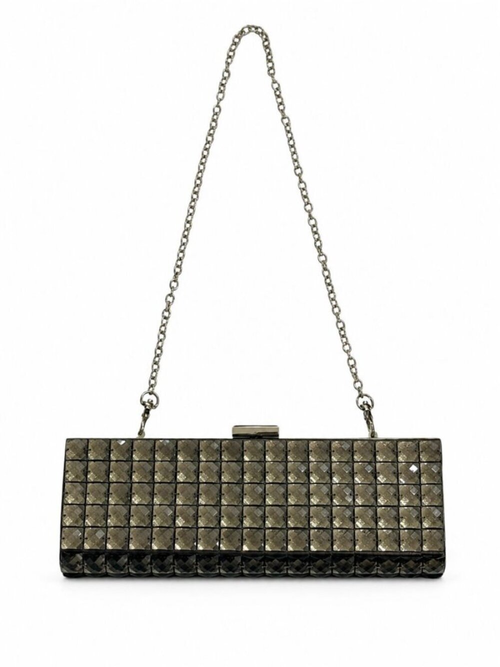 Sondra Roberts Jeweled Clutch Shoulder Bag Removeable Chain Strap Taupe Brown